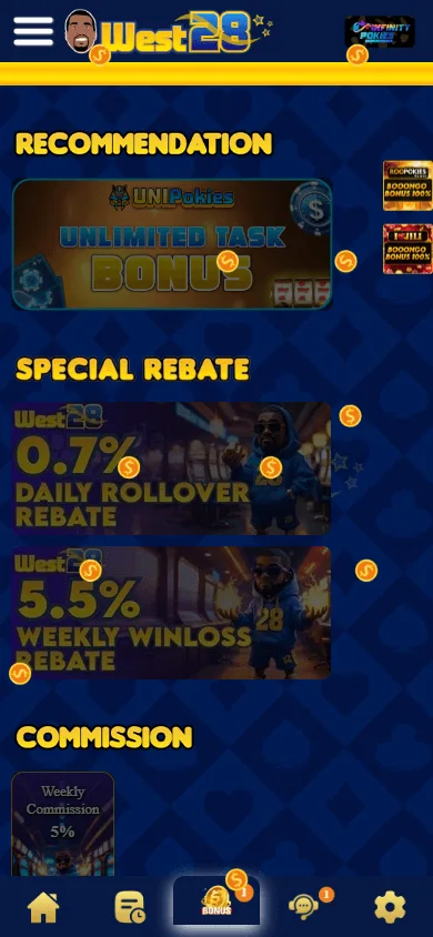 West28 Casino promotions on a mobile browser